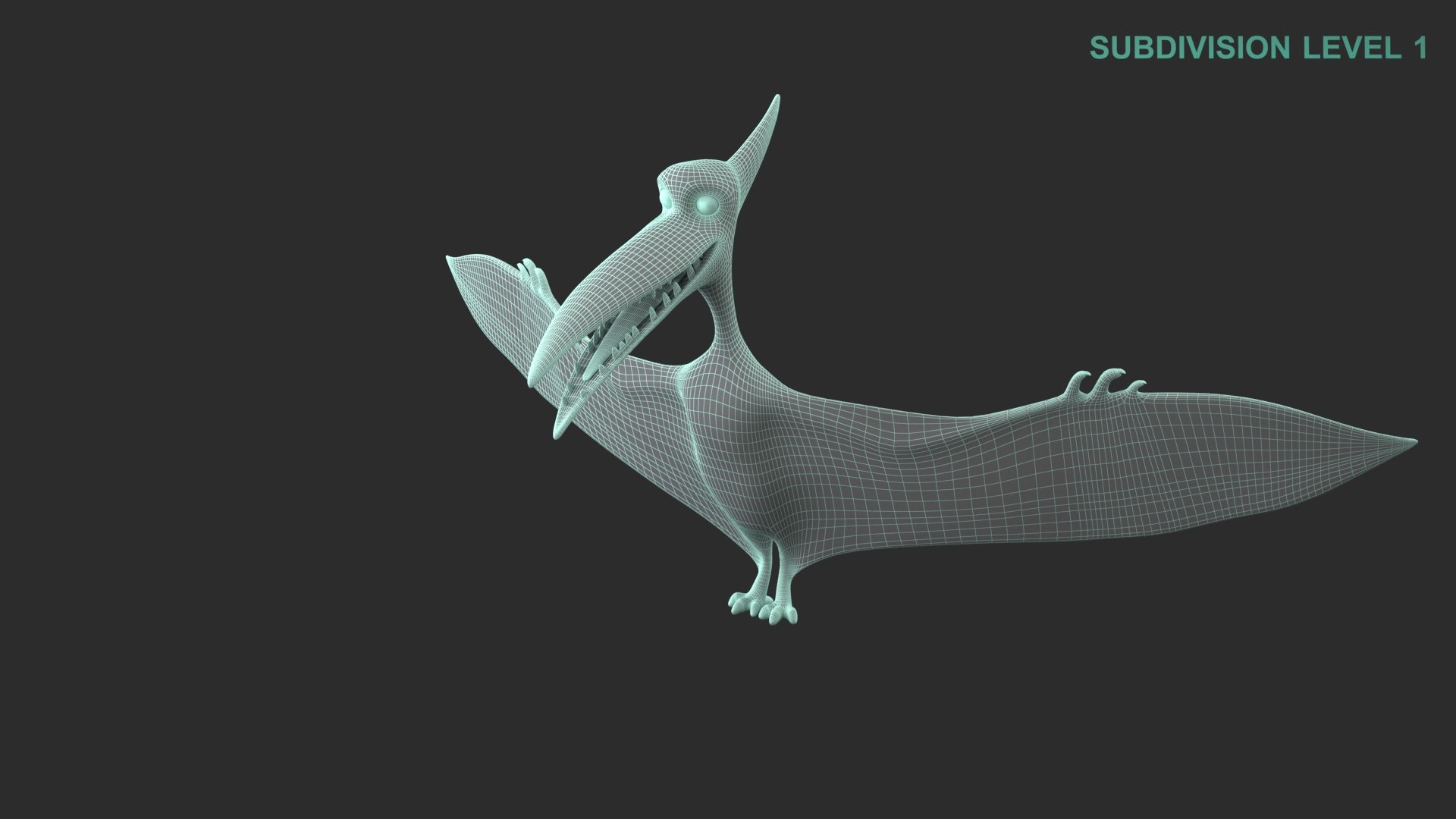 Cartoon Dinosaur Pterodactyl 3D model https://p.turbosquid.com/ts-thumb/Yw/nQ0oIW/6p/wireframe0004/jpg/1675408421/1920x1080/fit_q87/0d2d174b99f5d7ed2753a6b87ee3c329490e6826/wireframe0004.jpg