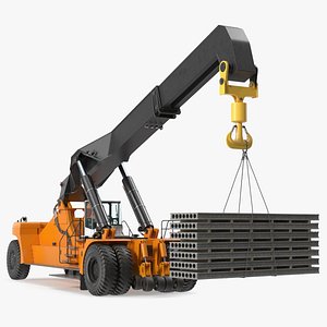 Reachstacker Lifts Concrete Slabs Rigged 3D model