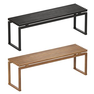 Wooden slatted bench made of light and dark wood 3D