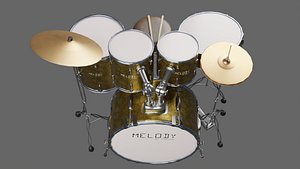 3D DRUM SET LOW POLY - PBR Low-poly 3D model