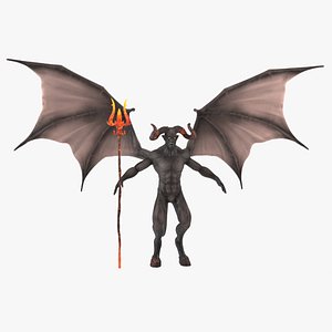 Devil Character with Trident Rigged for Maya