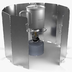 Camping Burner with Titanium Mug and Wind Shield 3D model