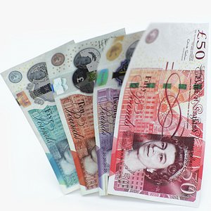Handful of UK Pound Banknote Bills 3D model