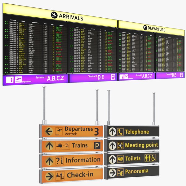 Airport Signs And Timetables Collection 3D model