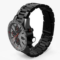 Black Steel Chronograph Watch With Tachymeter