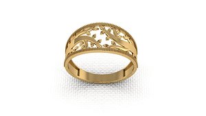 A golden ring based on a tree 3D print model model