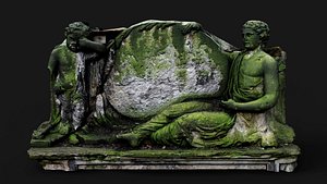 3D ancient mossy tombstone front part monument PBR photogrammetry