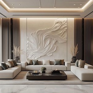 Modern Abstract Flowing Relief Panel Wall Decor Set STL Mural CNC 332 3D