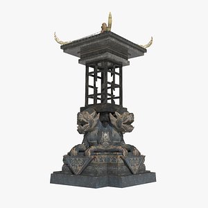 3D Asian Ancient Architecture and Garden God Beast Stone Lamp