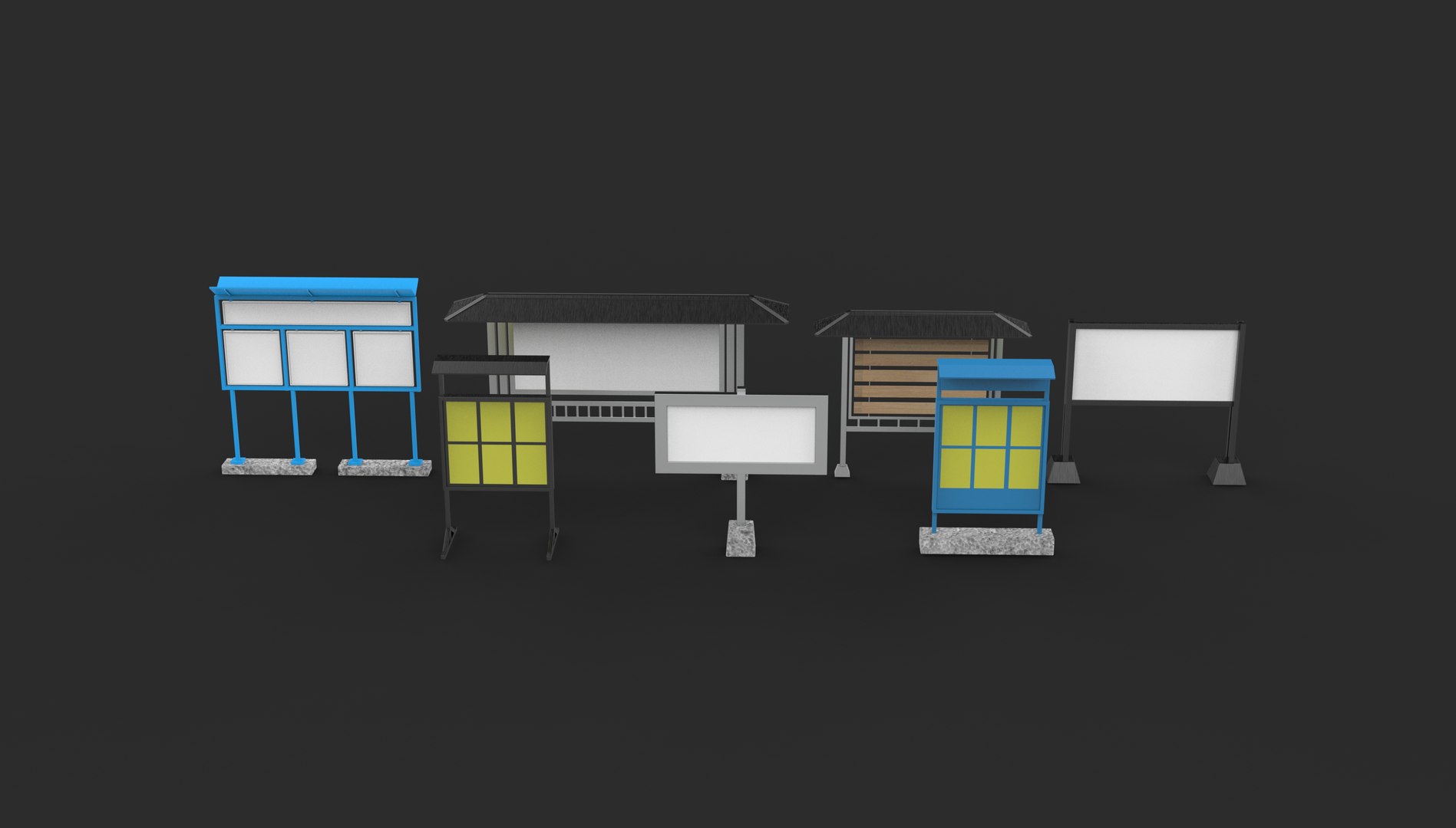 3D information board set 3D model model https://p.turbosquid.com/ts-thumb/Yy/QhgUC8/CN/informationboardsetanimation.6320/jpg/1781715371/1920x1080/fit_q87/30e5c22e327f2a9ff9b14509222c4bd747355cc1/informationboardsetanimation.6320.jpg