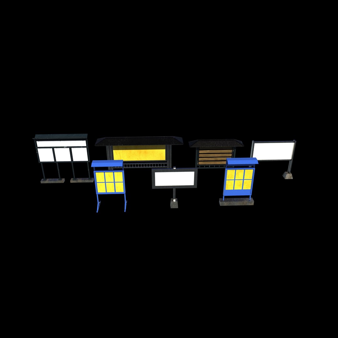 3D information board set 3D model model https://p.turbosquid.com/ts-thumb/Yy/QhgUC8/zo/informationboardset1/jpg/1781715343/1920x1080/fit_q87/bb1ed3588b103de787e6ee31db86c5668d1e5f15/informationboardset1.jpg