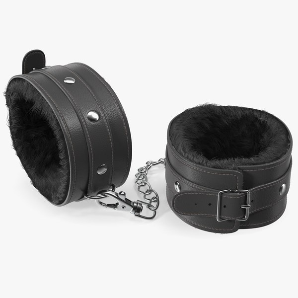 3D model leather wrist cuffs fur