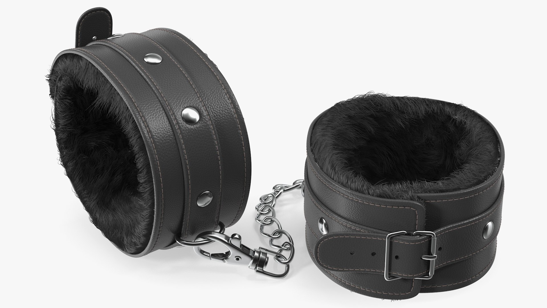 Leather Wrist Cuffs with Fur 3D model preview