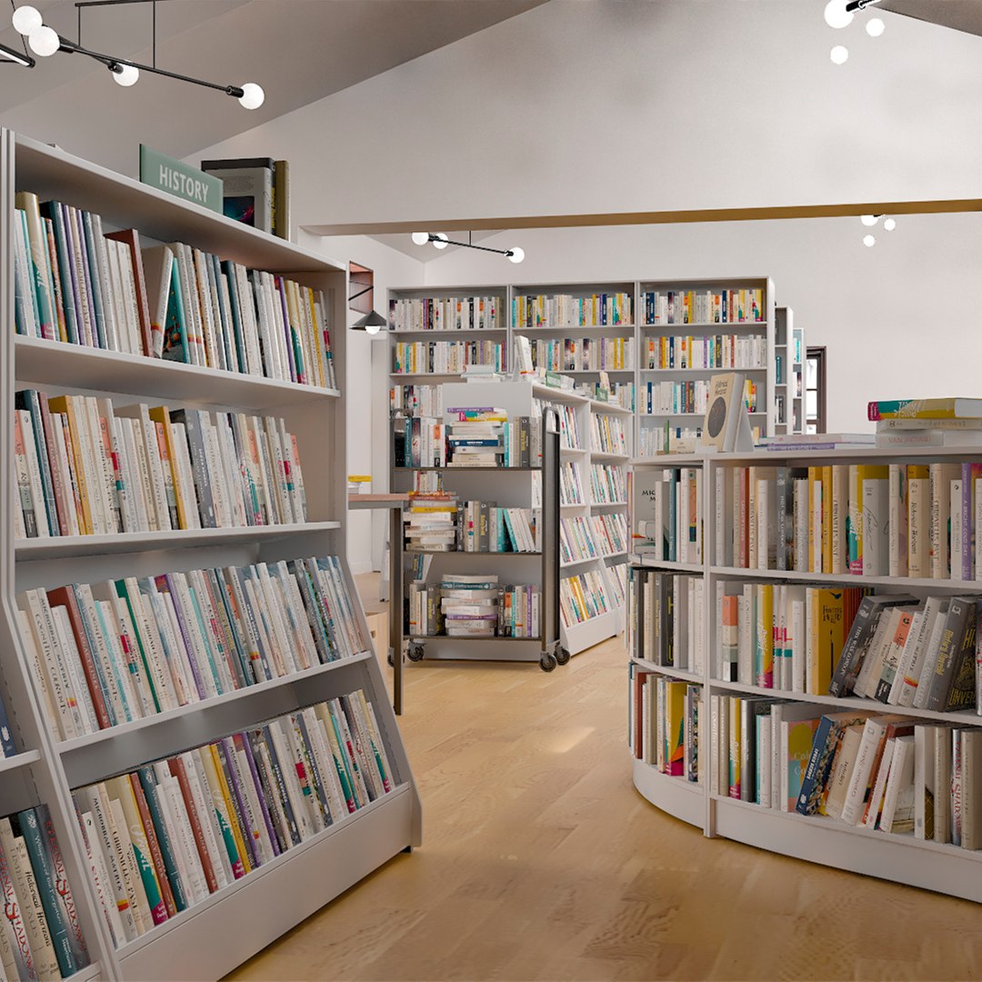Modern Bookshop Interior 3D model preview