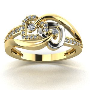 3D model ring  two hearts