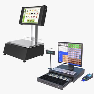 3D model Self Service Counter Scales and Cash Register