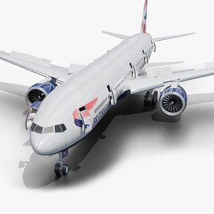 3D British Airways Boeing 777-300 Animated Realistic Jet Airliner
