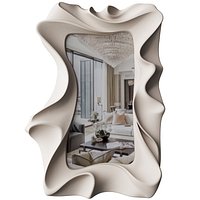 Modern designer plaster wall mirror with a sculptural wavy frame 3D model