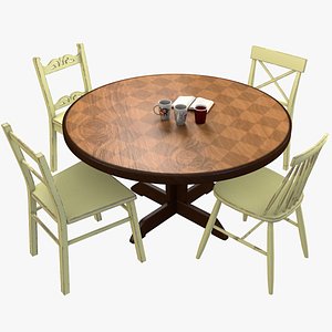 3D vintage table chairs