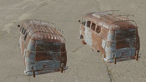 3D volkswagen rusty old van Volkswagen Transporter model