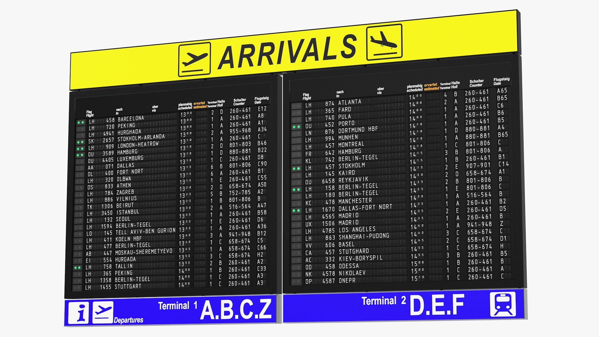 Airport Arrivals Board 3D model preview