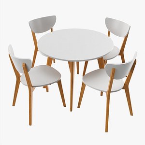 Round dining table with chairs 02 3D model