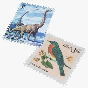 1990s US Wildlife Stamps Dinosaur and Bird Thematic Pair 3D model