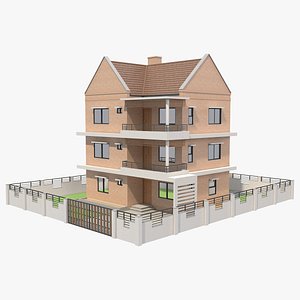3D Three Storey Brick House 3 model
