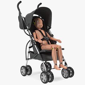 3D Baby Stroller with Child Crash Test Rigged model