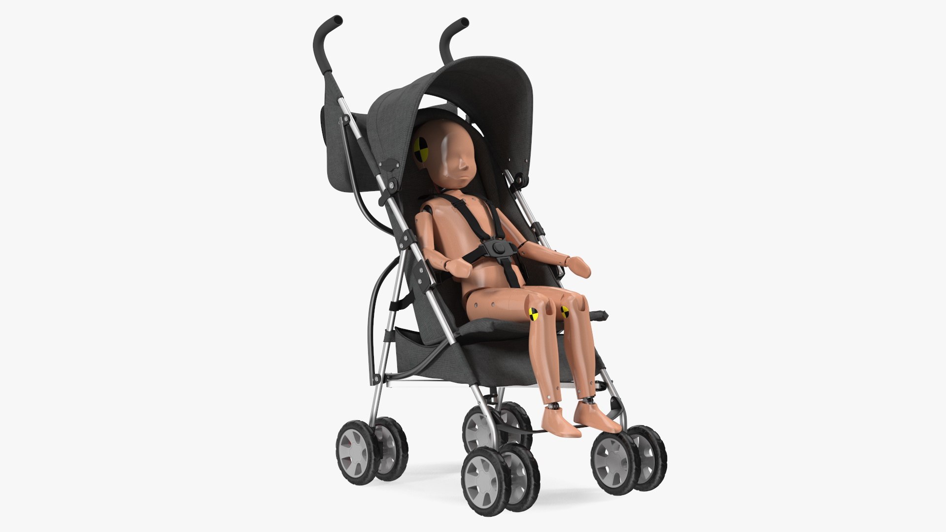 Baby Stroller with Child Crash Test Rigged 3D model preview