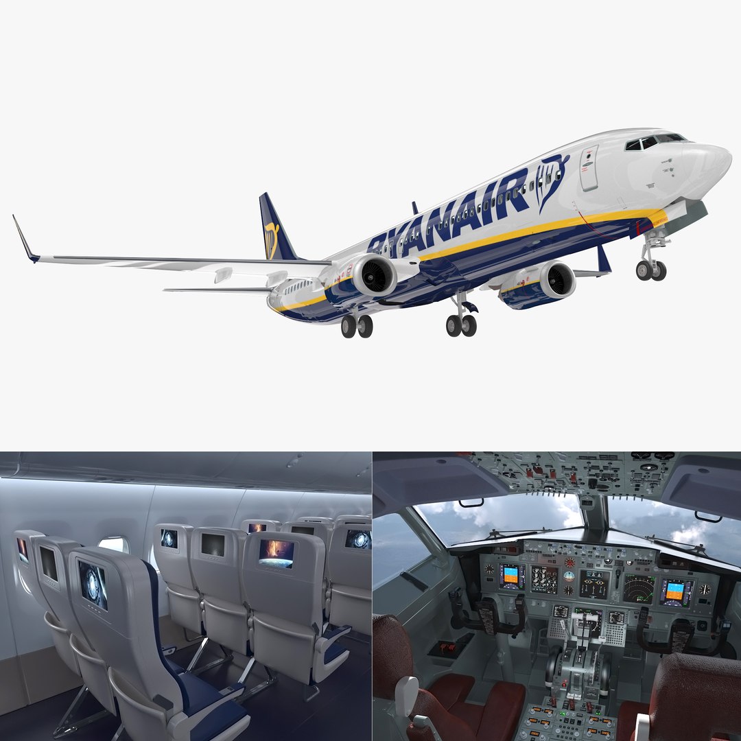 Boeing 737-900 with Interior Ryanair Rigged 3D Model preview