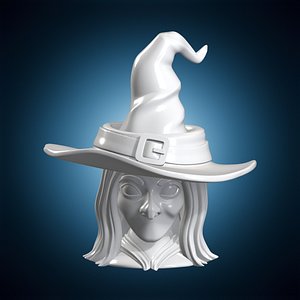 3D Witch Bust with Hat 3D Print Model Fantasy Character