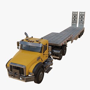 3D Truck with Step Deck Trailer model