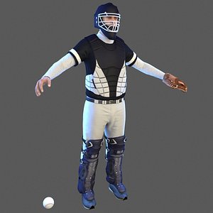 3D model baseball player ball