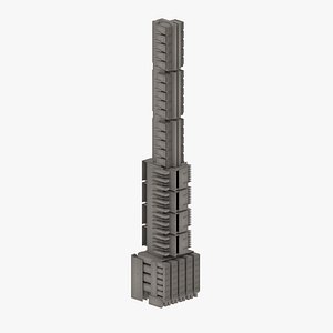 3D Brutalist Tower Building 14 model