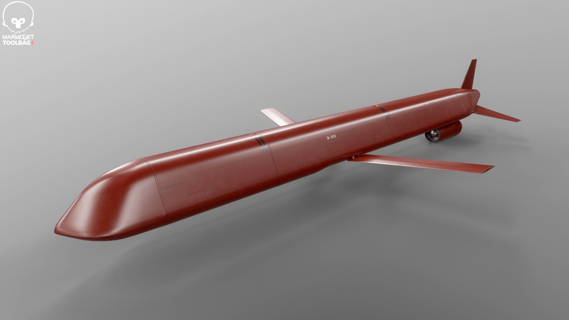 Kh-101 Cruise Missile - PBR Red 3D https://p.turbosquid.com/ts-thumb/Z1/ScLAr0/wy/x101_red_toolbag/png/1786113015/1920x1080/fit_q87/3e9760a02a999bb9624f006d847af36b8d41036e/x101_red_toolbag.jpg