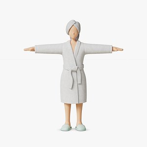 Female Character Stylish Clothes Bathrobe Towel Slipper
