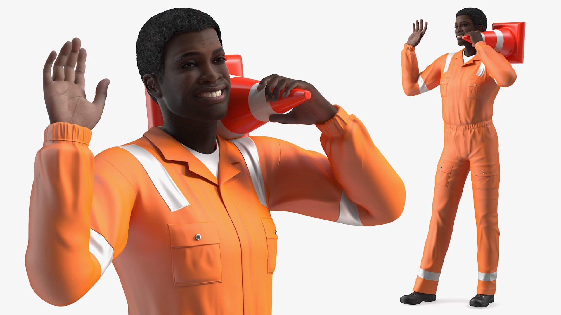 African American Road Construction Worker 3D model preview