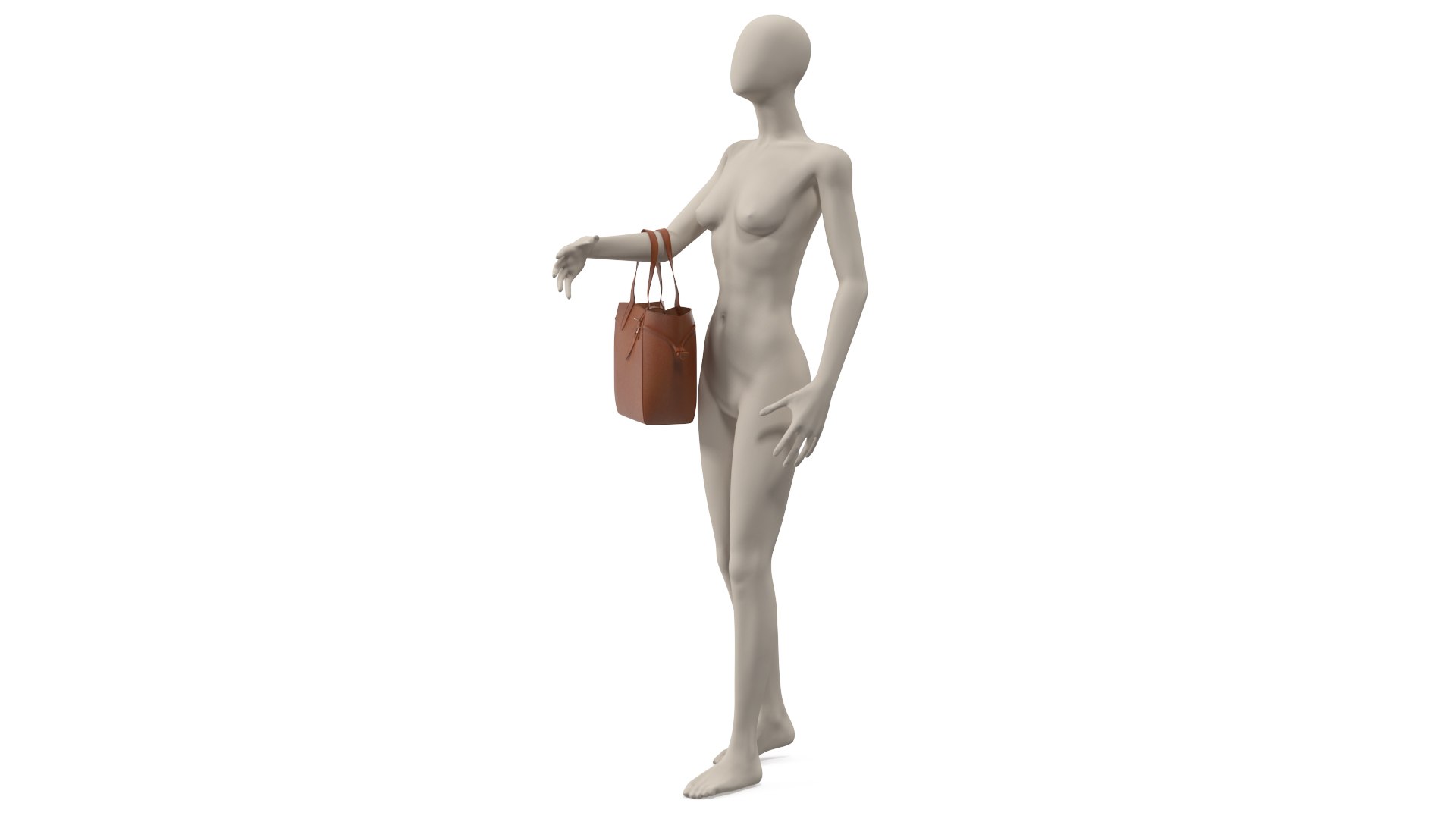 Brown Leather Tote Bag on Mannequin 3D model preview