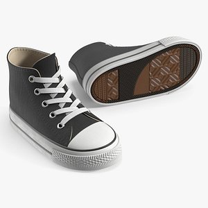 Kids High Top Canvas Sneakers Black White 3D model