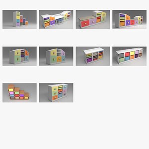 3D Kids Toy Storage Furniture &ndash; Nursery &amp; Playroom 3D Model Bundle model