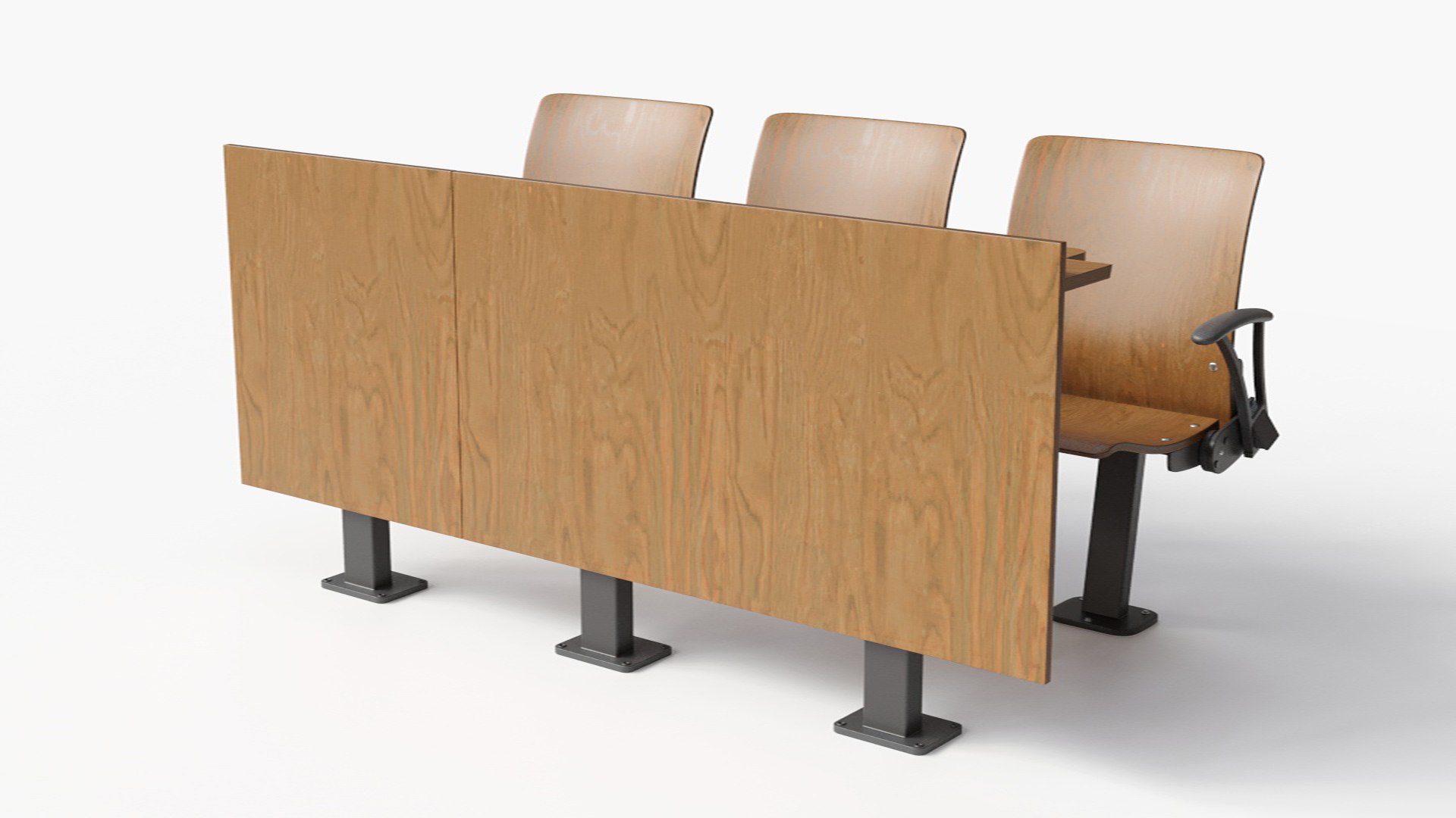 Auditorium Chairs And Tables Dark Wood 3D model preview