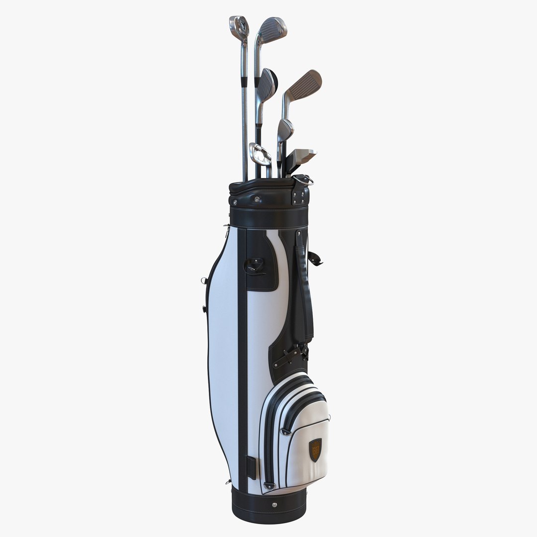 Golf Bag and Clubs 3 Black 3D model preview
