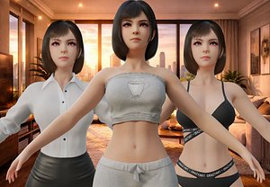 Nia Stylized Female Character 3D Model Rigged Game Ready