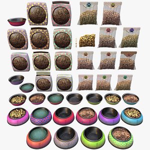 3D Food Water in a Bowl Dog Cat Pet Pack Flakes Treats