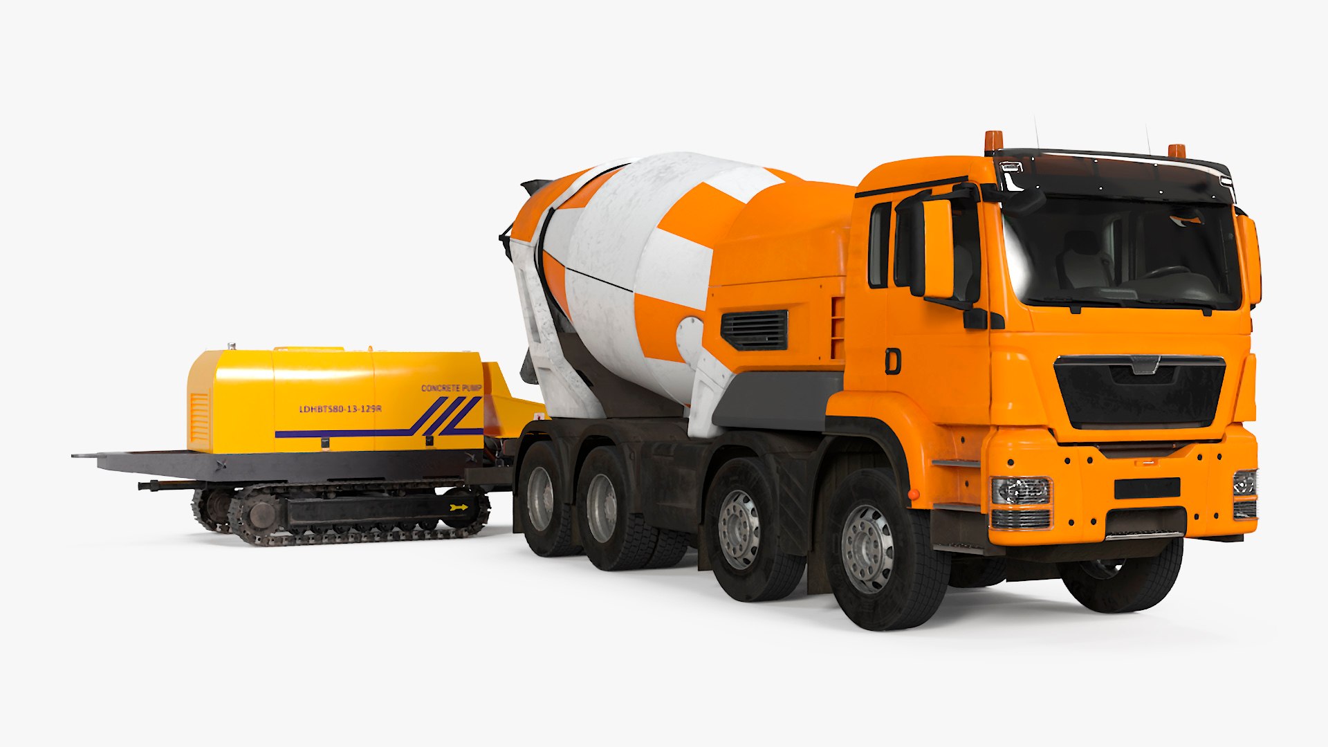 Cement Mixer Truck with Portable Concrete Pump 3D model preview