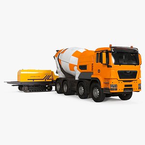 Cement Mixer Truck with Portable Concrete Pump 3D model
