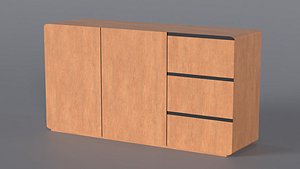 3D Low Poly wood 2 door 3 drawers dresser 3D Model True Renders UV 4K PBR Textures