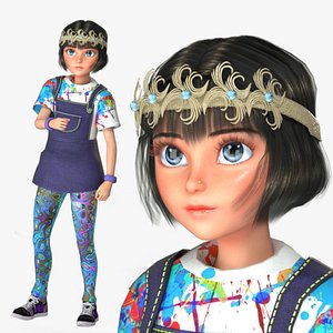 Cartoon Rigged Cute Little Girl-Jaya Character 3D Model