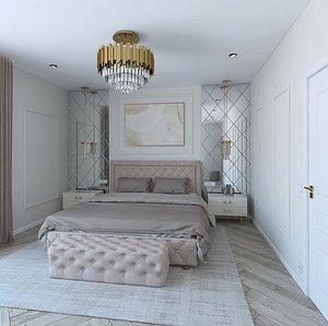 3D Luxury bedroom with diamond shaped mirrors model